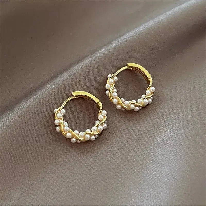 Elegant Round Pearl Earrings with Insert