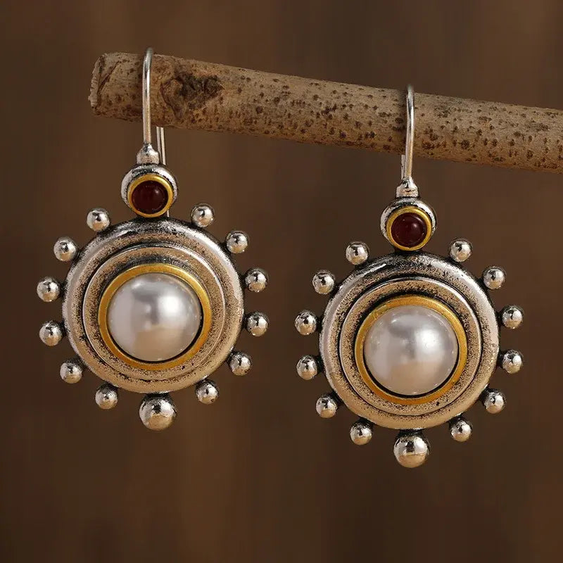 Vintage silver- och guldinlagda pärlörhängen