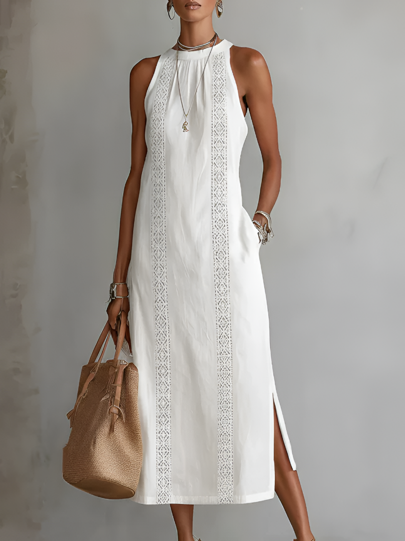Anna-Berg | Graceful Embroidered Mandarin Collar Midi Dress