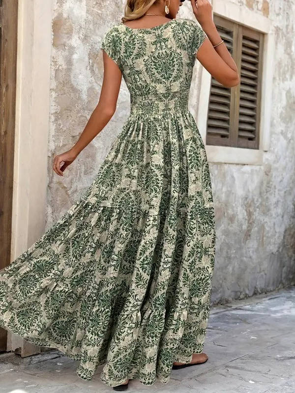 Anna-Berg | Boho Patterned Sleeveless V Neck Maxi Dress