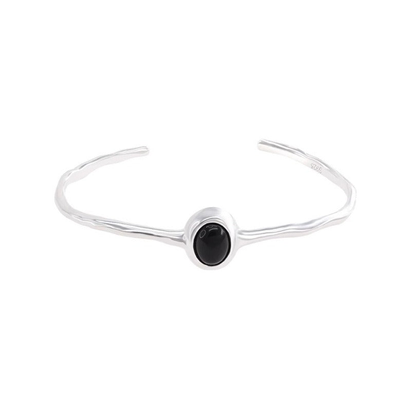 Black Stone Silver-Colored Bracelet
