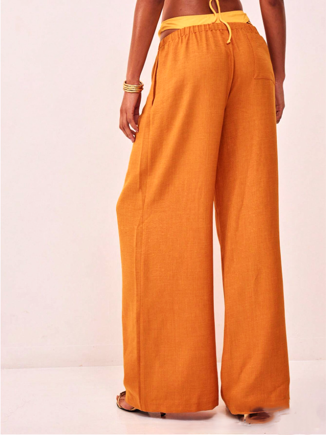 Anna-Berg | Sand Drawstring Waist Linen Trousers