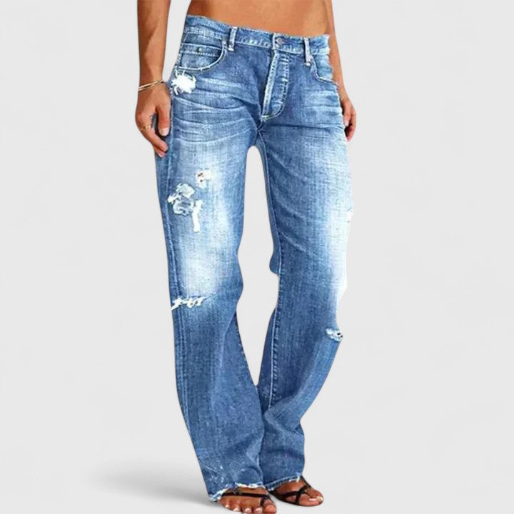 Anna-Berg | Effortless Low Rise Distressed Straight Leg Jeans