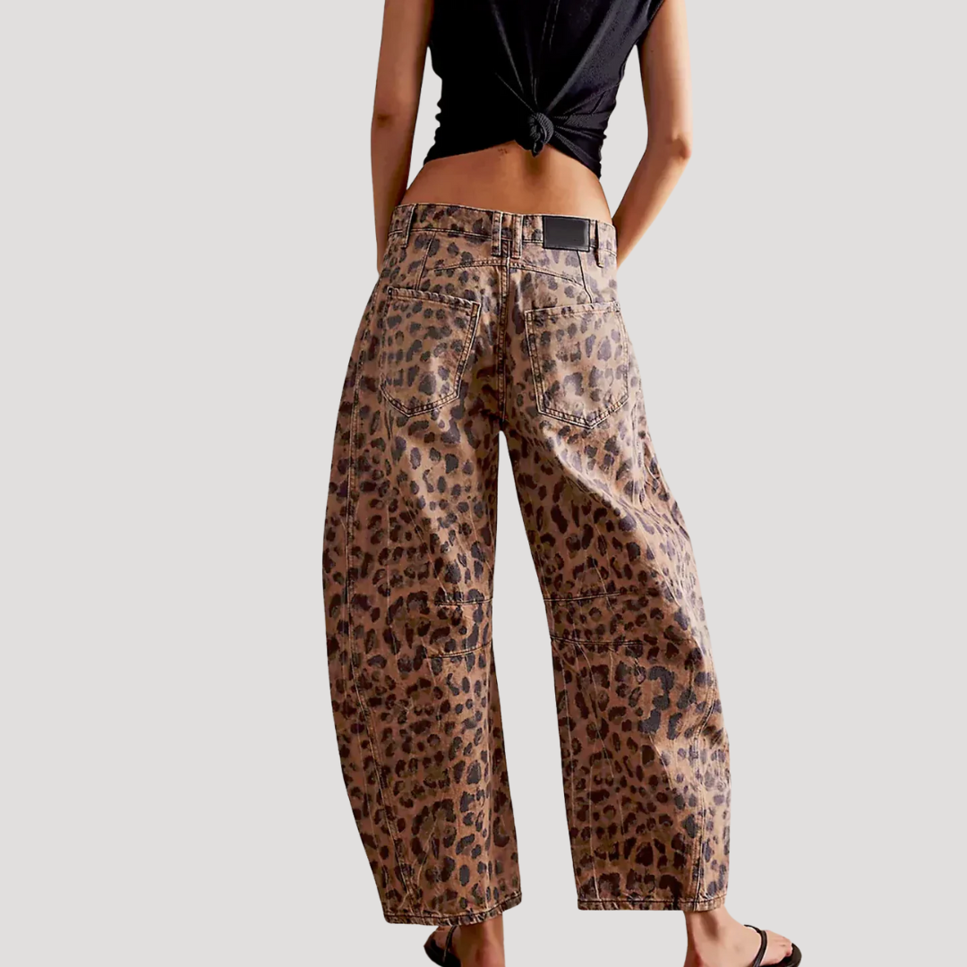Anna-Berg | Refined Leopard Print Barrel Leg Wide Jeans