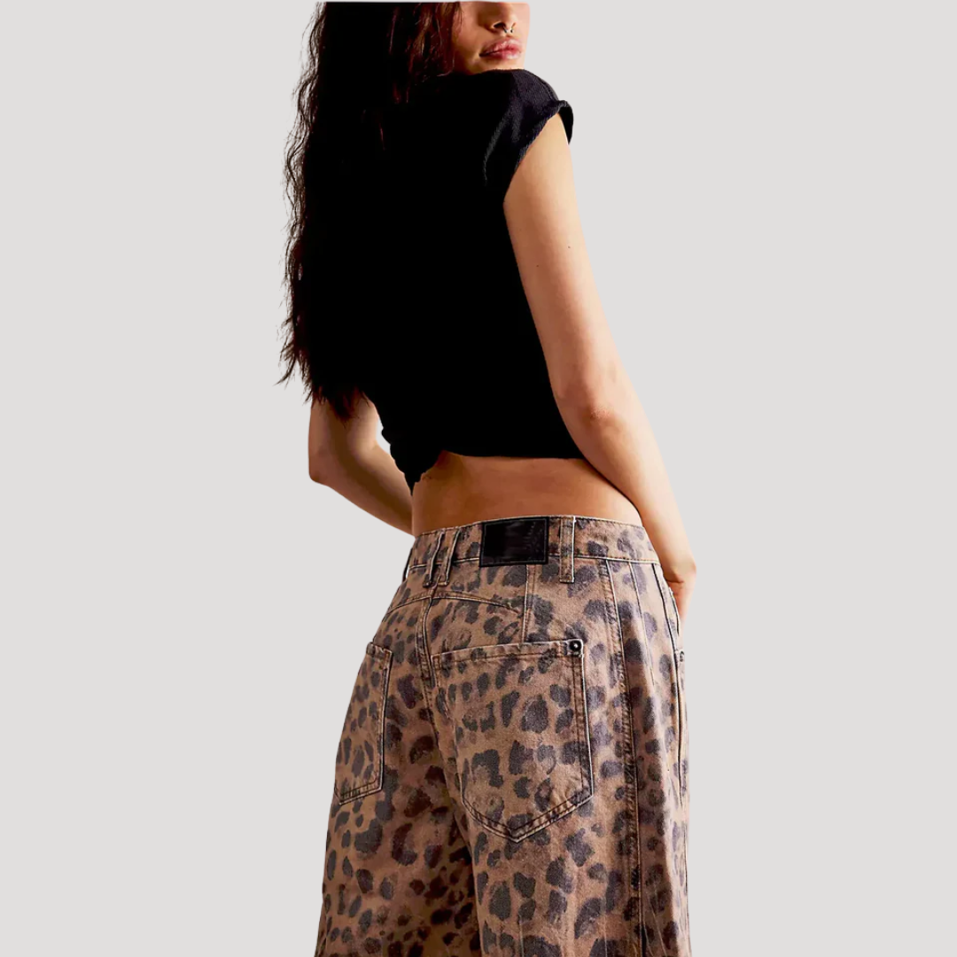 Anna-Berg | Refined Leopard Print Barrel Leg Wide Jeans