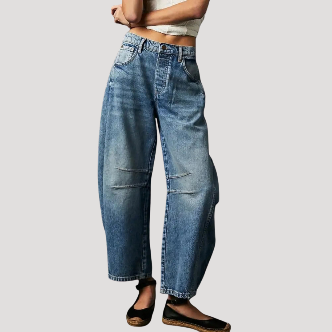 Anna-Berg | Refined Leopard Print Barrel Leg Wide Jeans