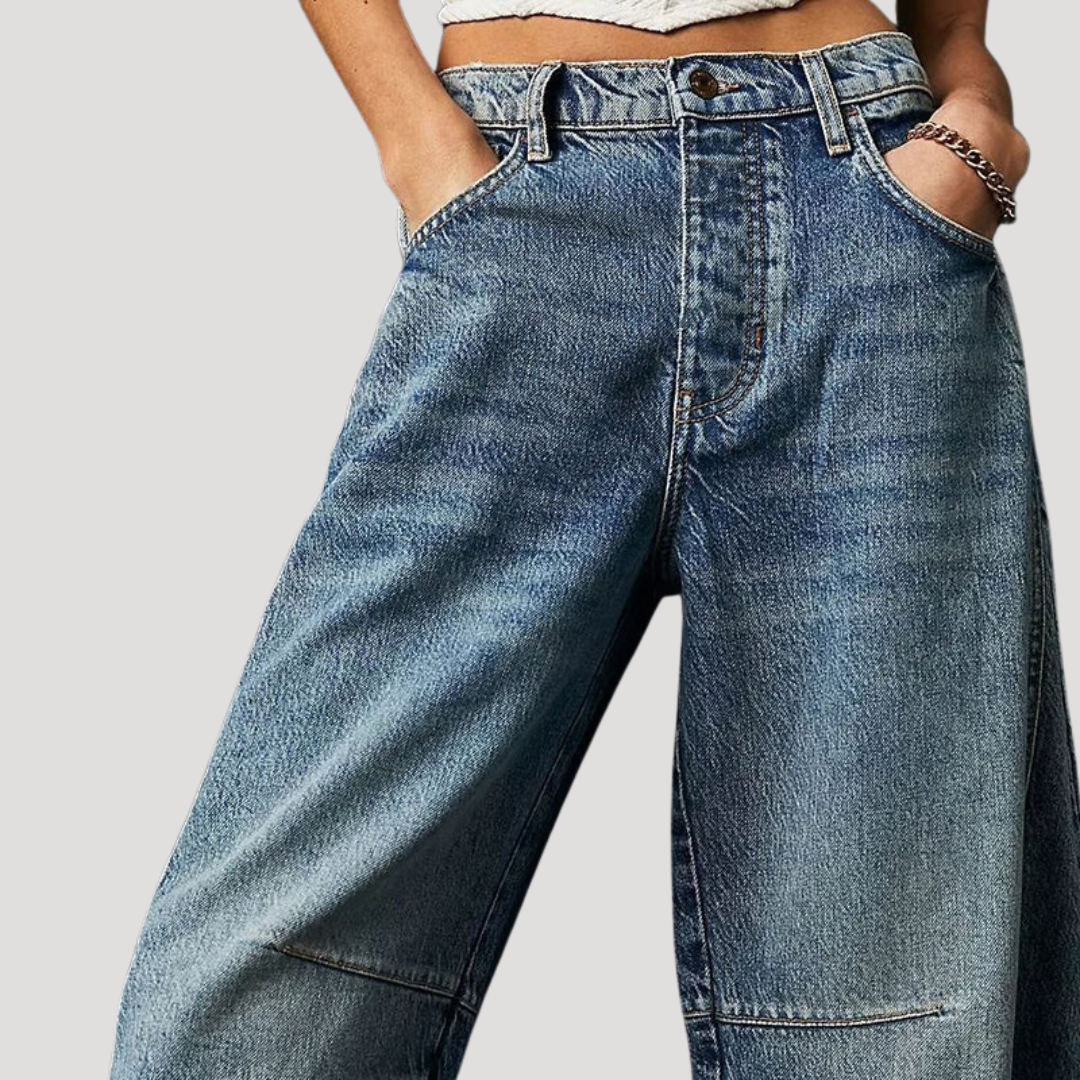 Anna-Berg | Refined Leopard Print Barrel Leg Wide Jeans