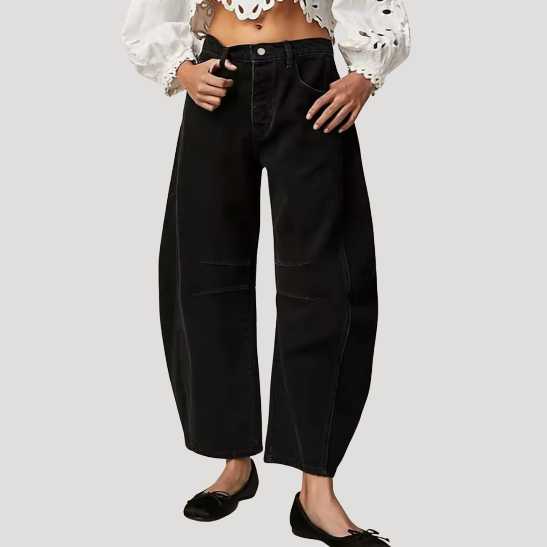 Anna-Berg | Refined Leopard Print Barrel Leg Wide Jeans