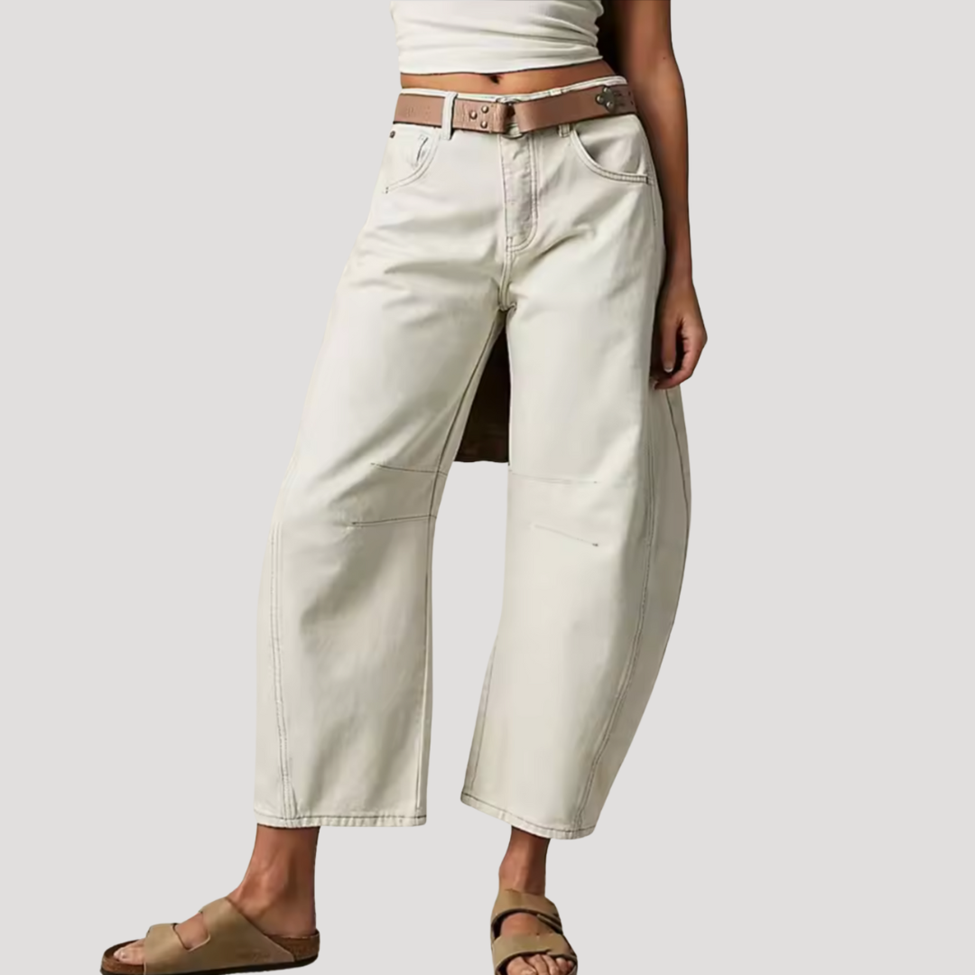 Anna-Berg | Refined Leopard Print Barrel Leg Wide Jeans