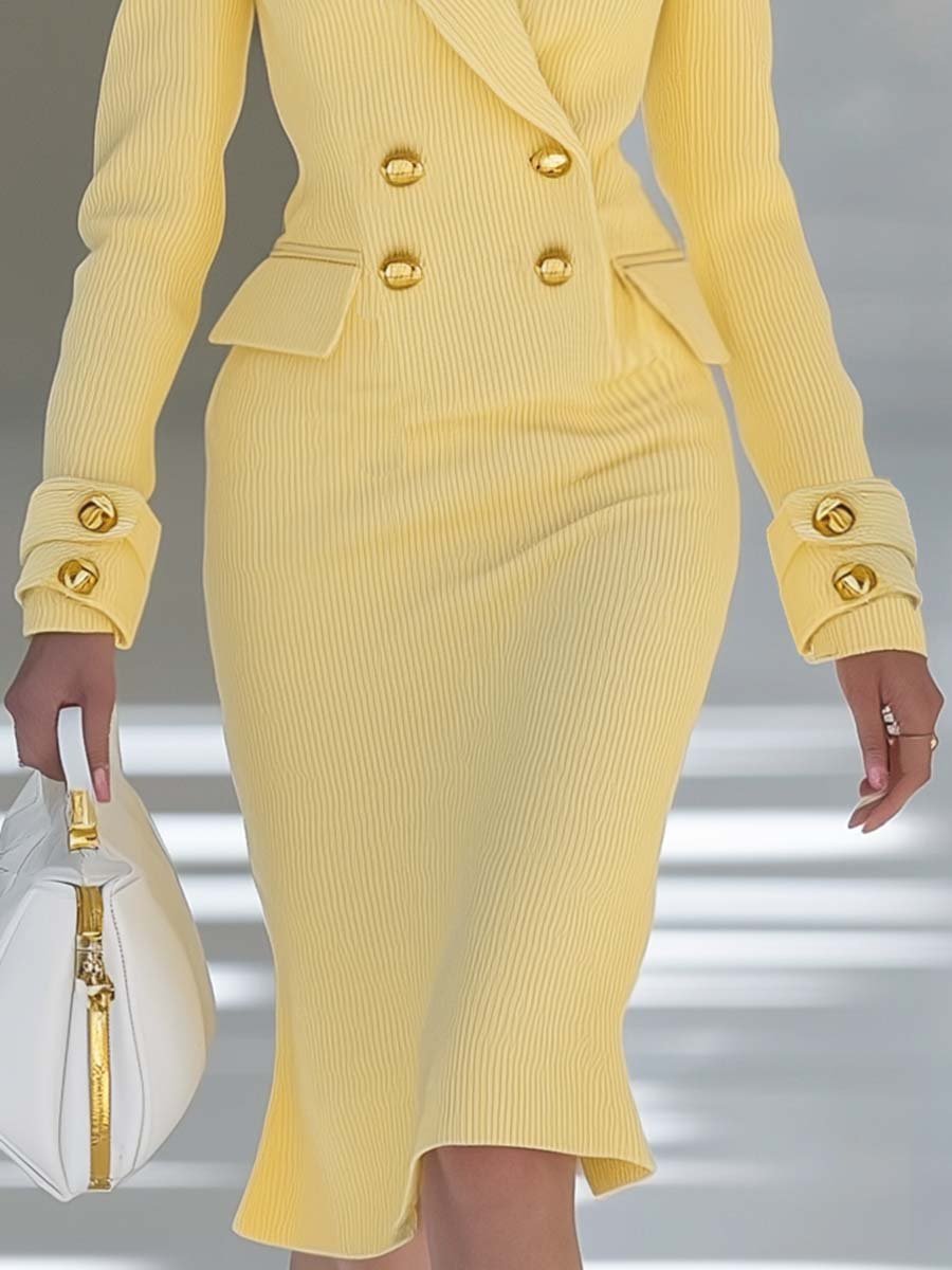 Anna-Berg | Yellow Knit V-Neck Evening Dress