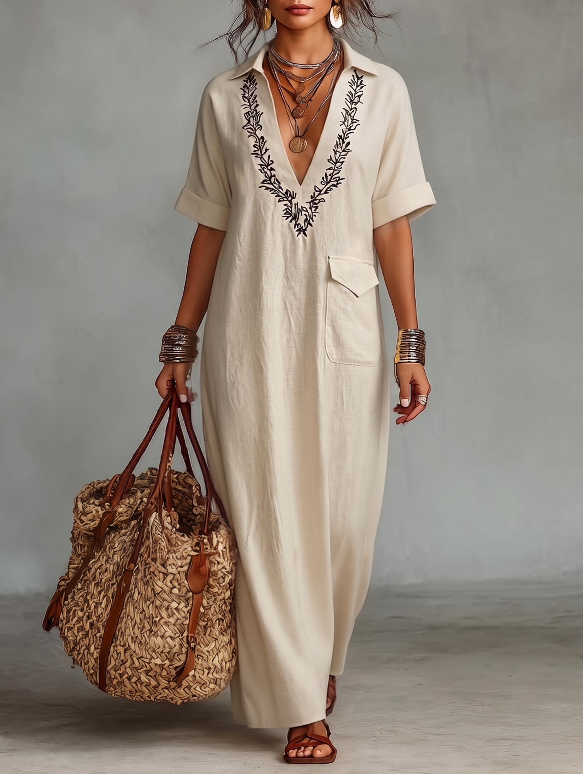 Anna-Berg | Red Linen Embroidered Dress