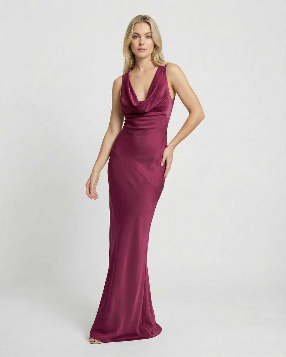 Anna-Berg | Satin Cowl Neck Bodycon Sleeveless Dress
