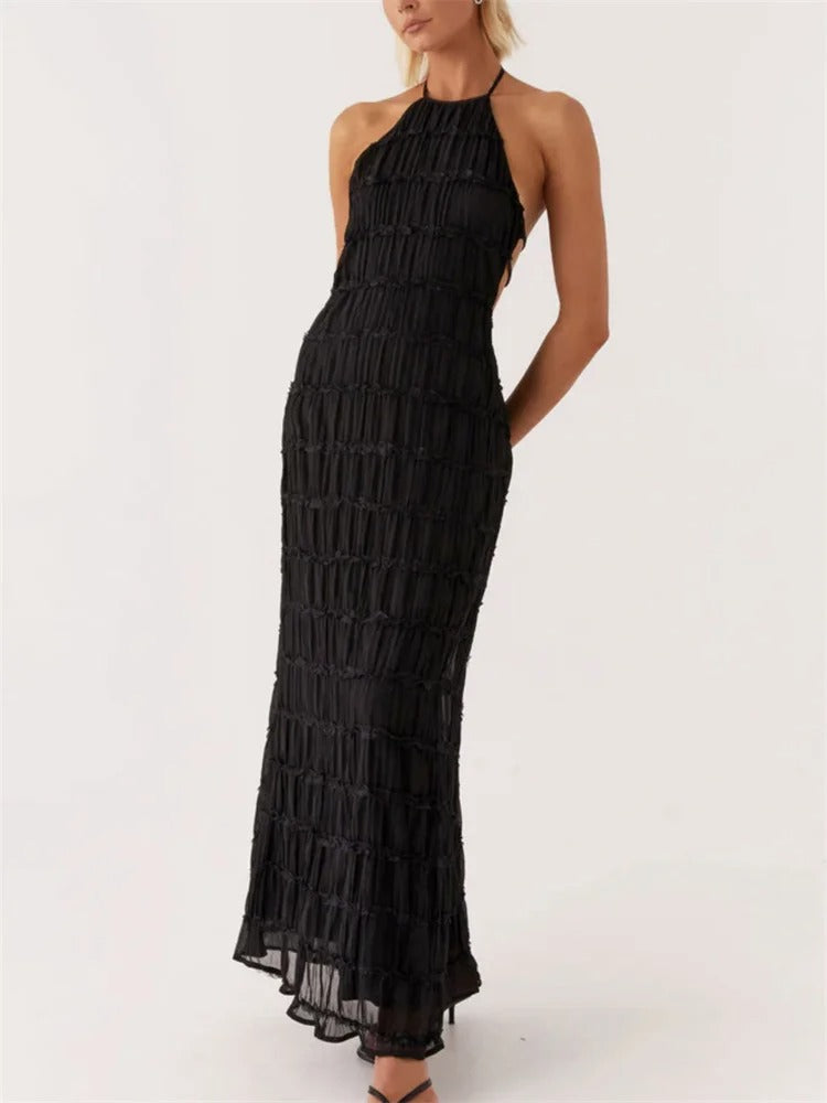 Anna-Berg | Luxe Maxi Dress With Ruching And Open Back