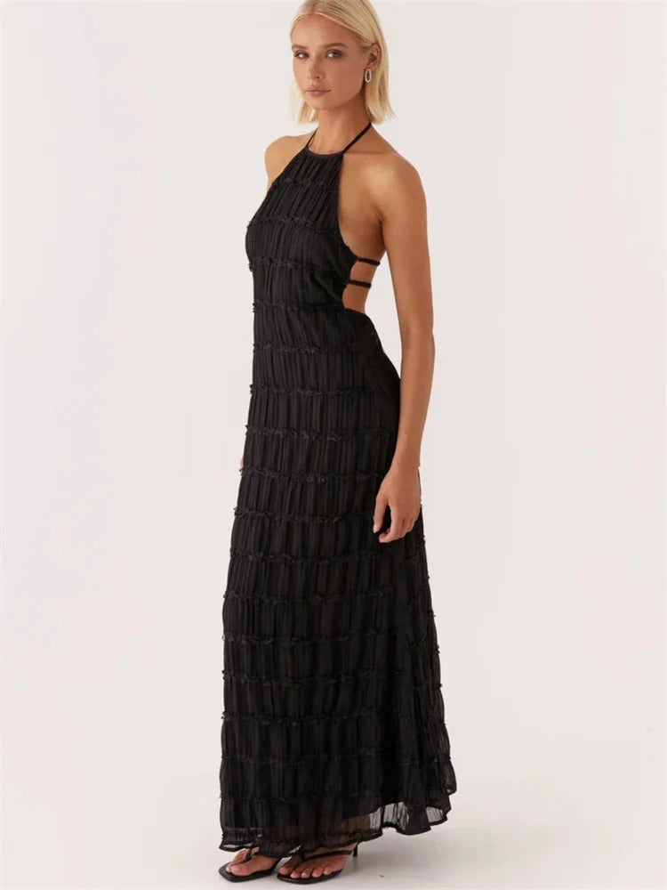 Anna-Berg | Luxe Maxi Dress With Ruching And Open Back