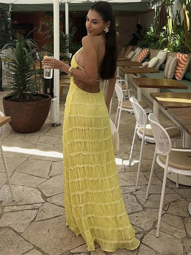 Anna-Berg | Luxe Maxi Dress With Ruching And Open Back