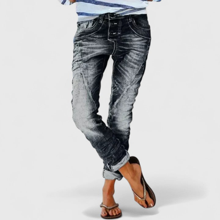 Anna-Berg | Statement Distressed Wide Leg Jeans with a Timeless Finish