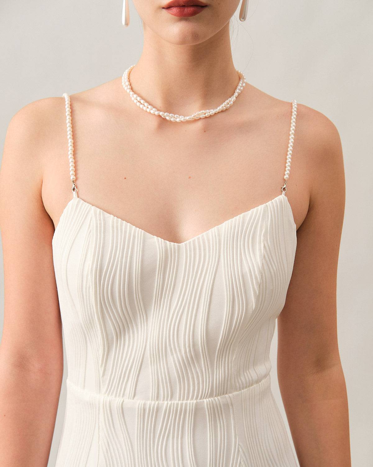 Anna-Berg | Red Pearl Strap Textured Dress