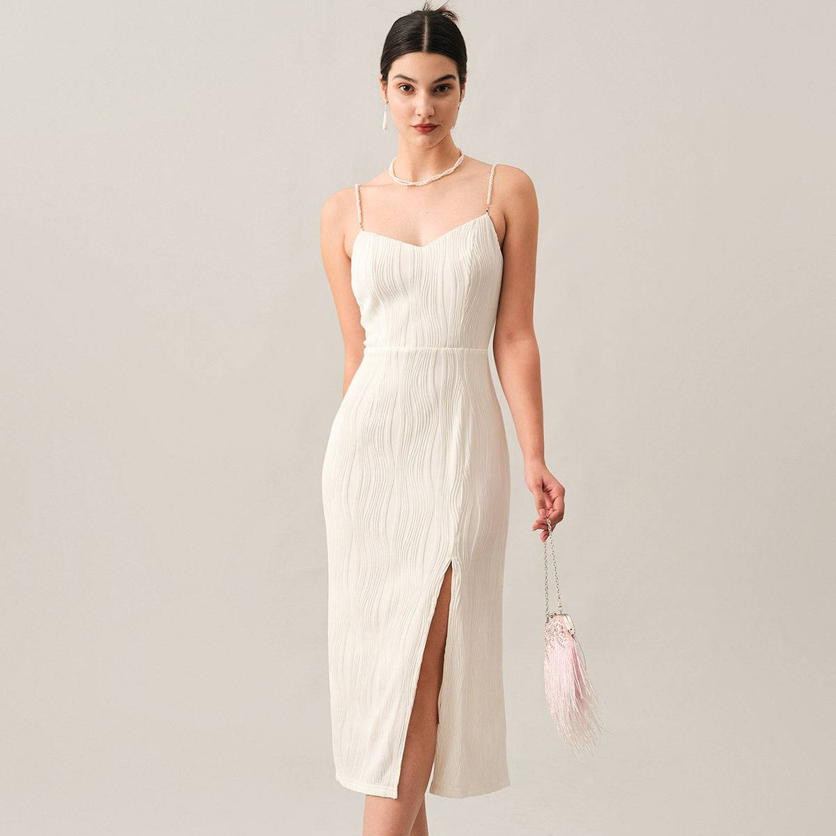 Anna-Berg | Red Pearl Strap Textured Dress