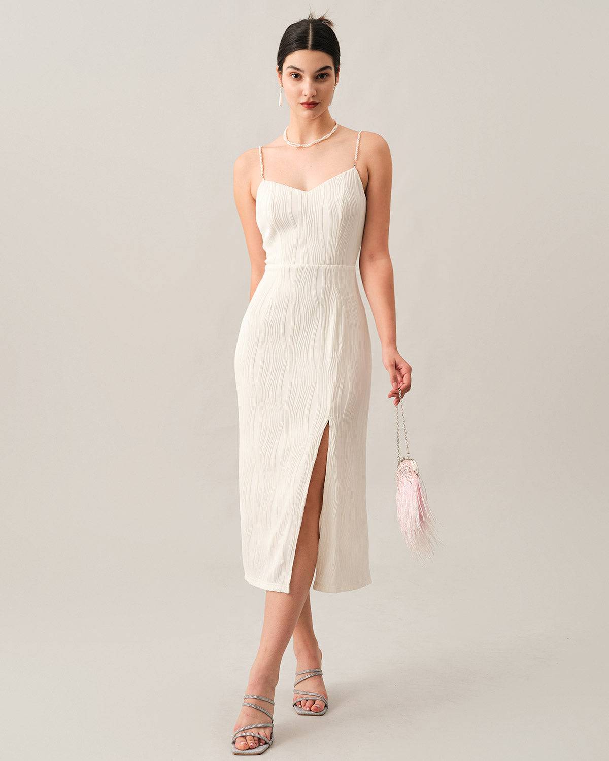 Anna-Berg | Red Pearl Strap Textured Dress