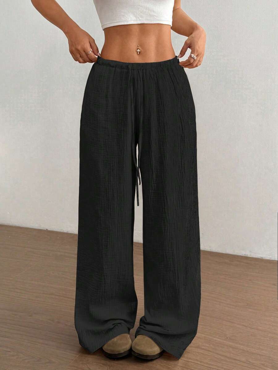 Anna-Berg | Elegant Wide Leg Drawstring Casual Pants
