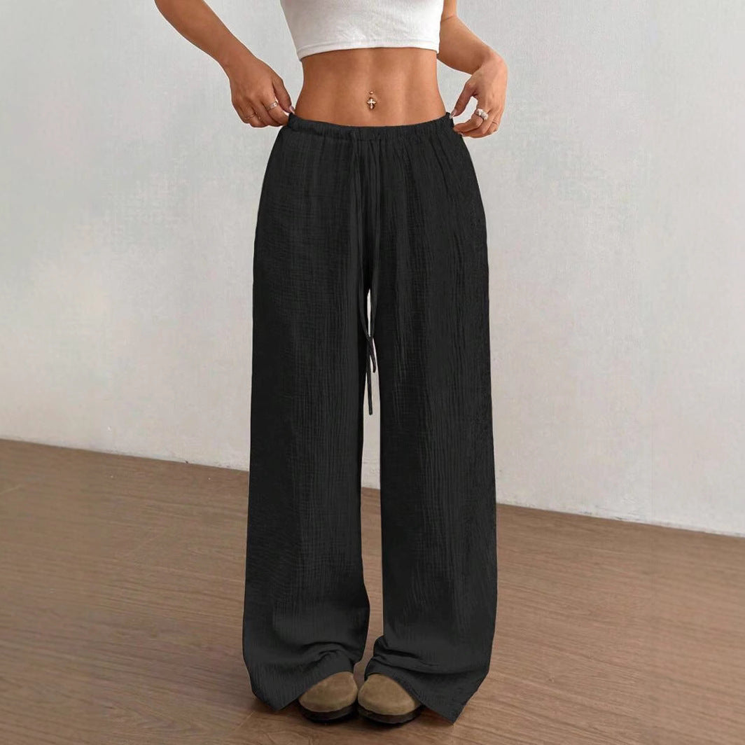 Anna-Berg | Elegant Wide Leg Drawstring Casual Pants