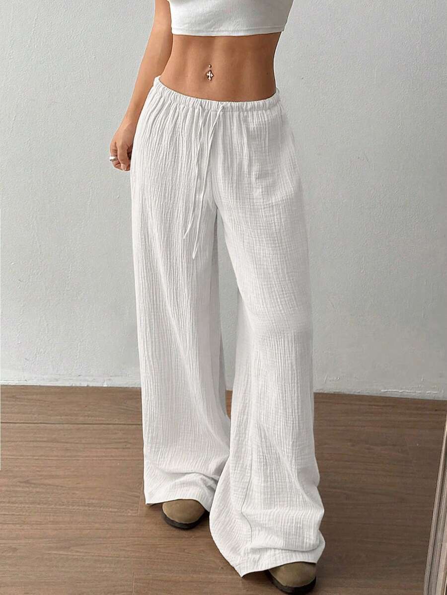 Anna-Berg | Elegant Wide Leg Drawstring Casual Pants
