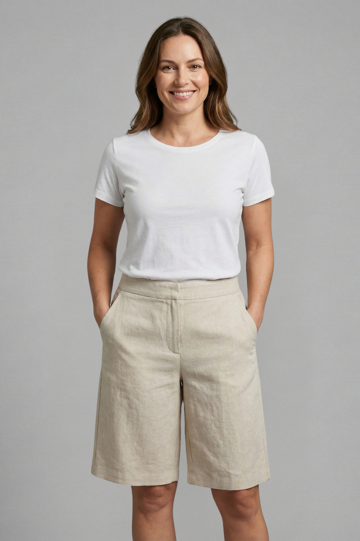 Anna-Berg | Elegant High Waisted Knee Length Shorts for a Polished Look