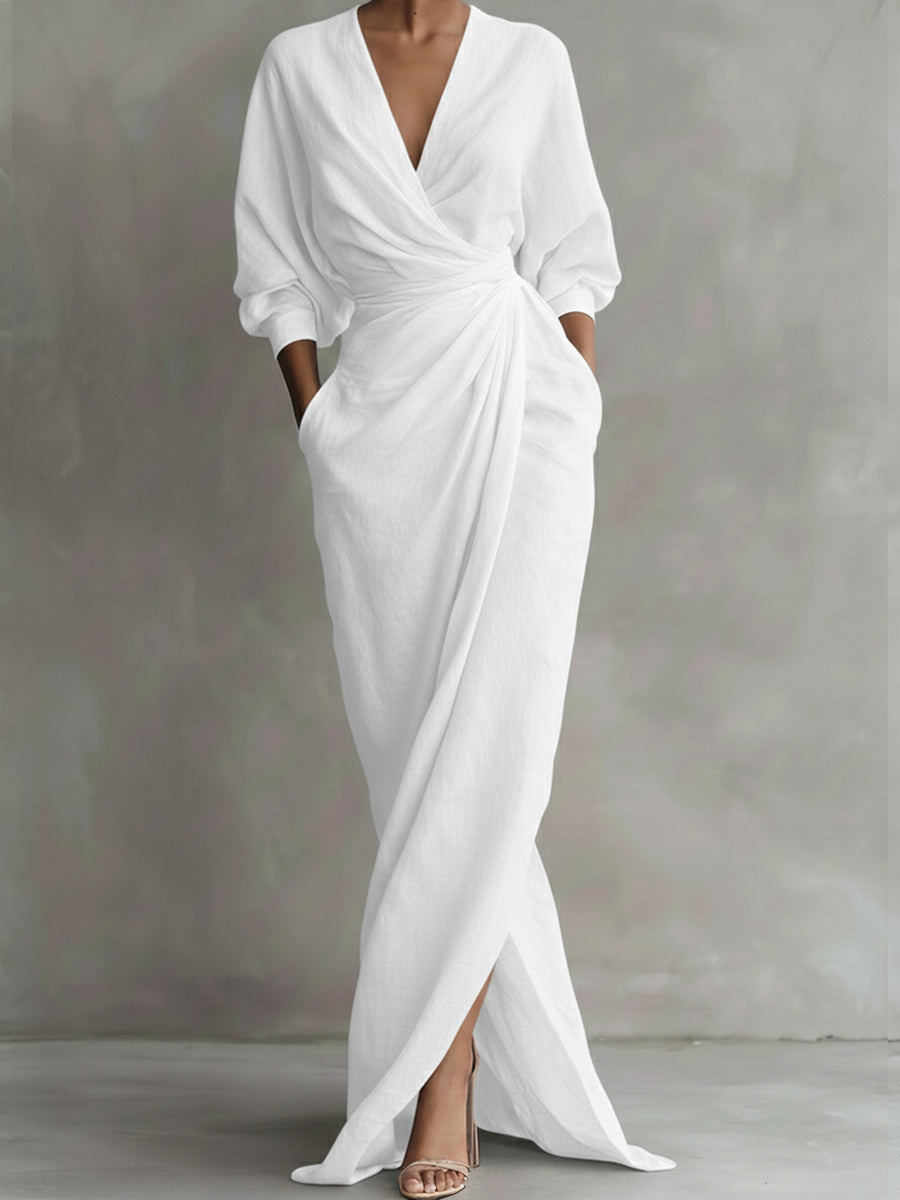 Anna-Berg | V Neck Wrap Waist Long Dress