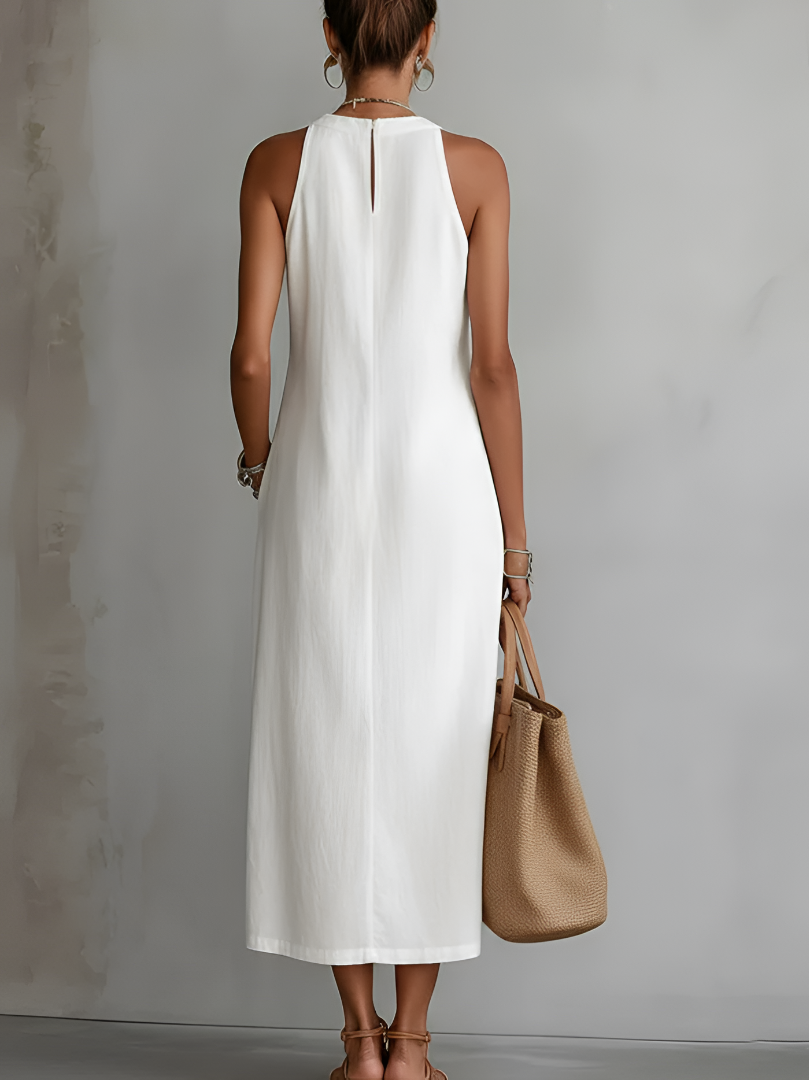 Anna-Berg | Graceful Embroidered Mandarin Collar Midi Dress