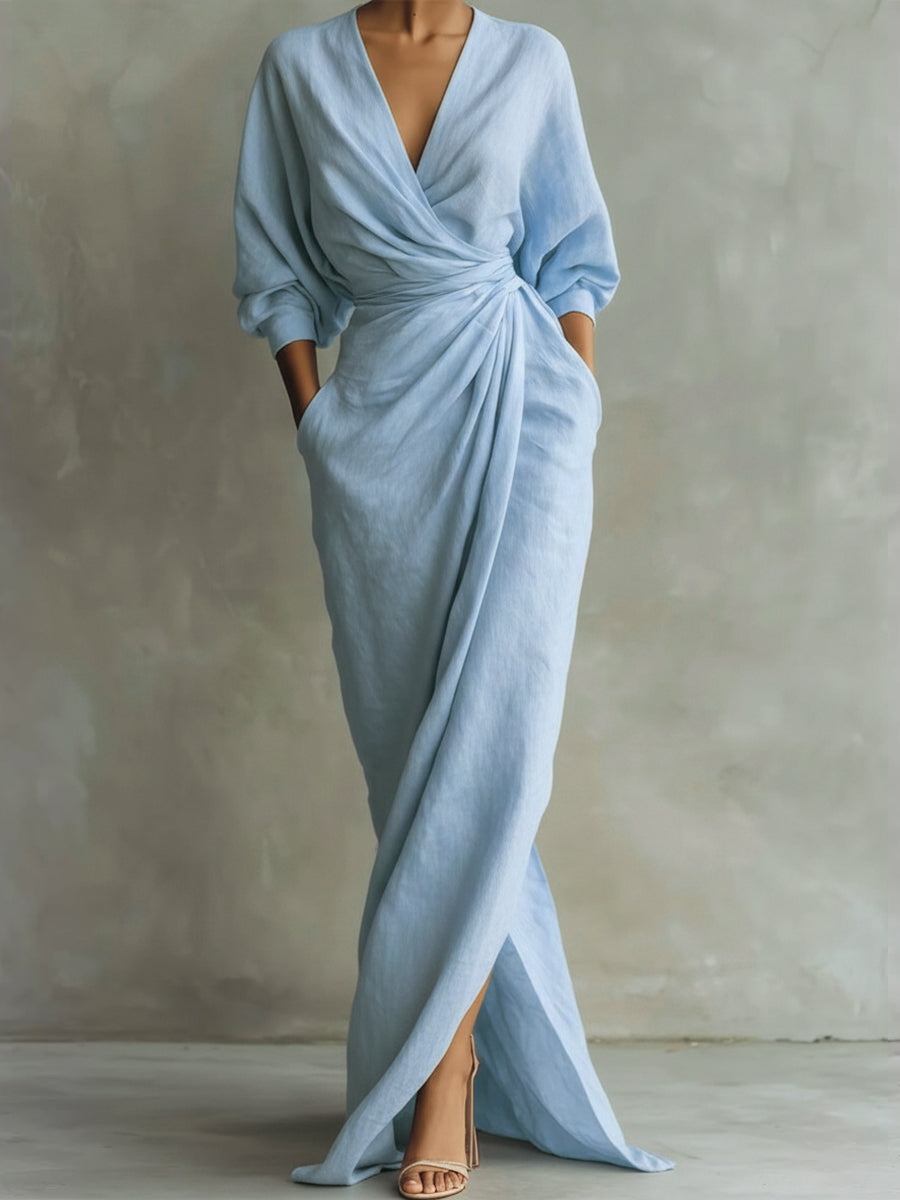 Anna-Berg | V Neck Wrap Waist Long Dress
