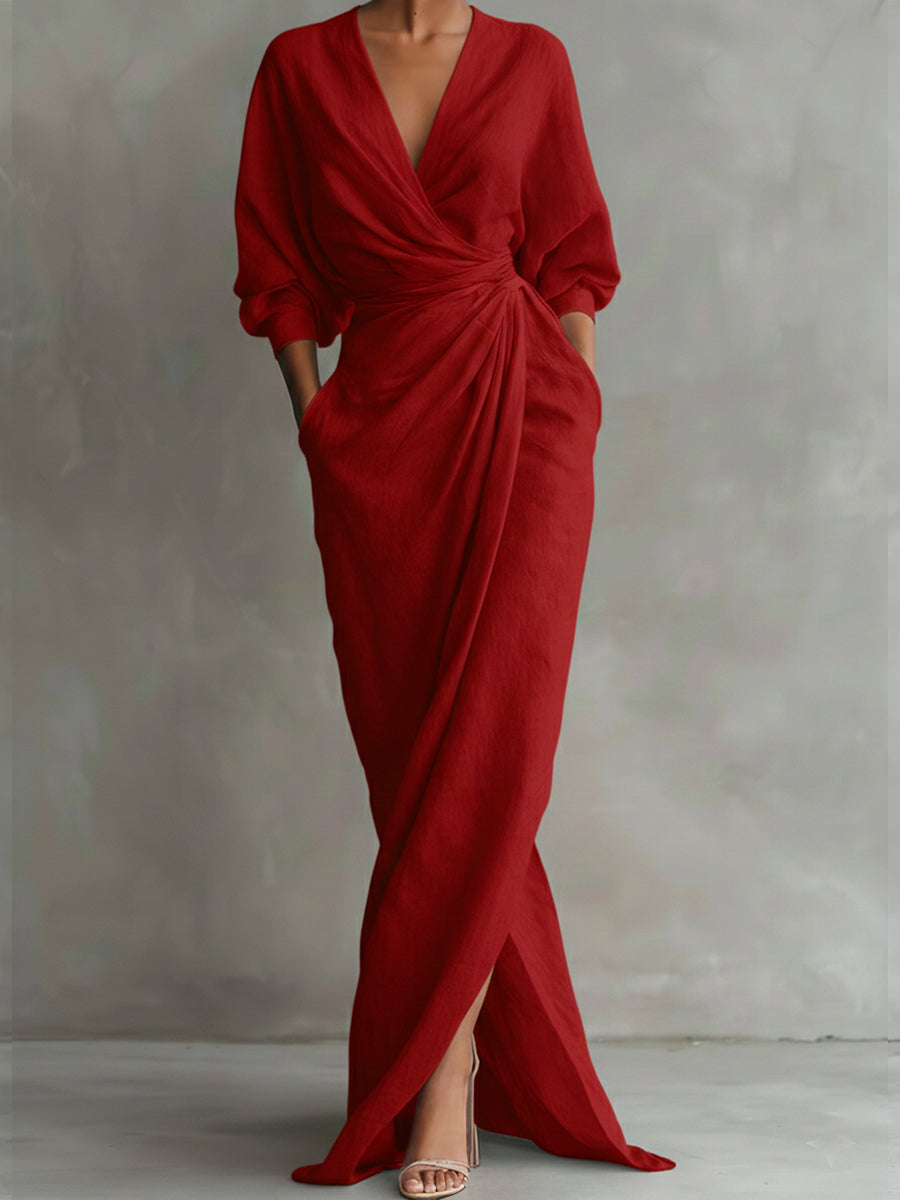 Anna-Berg | V Neck Wrap Waist Long Dress