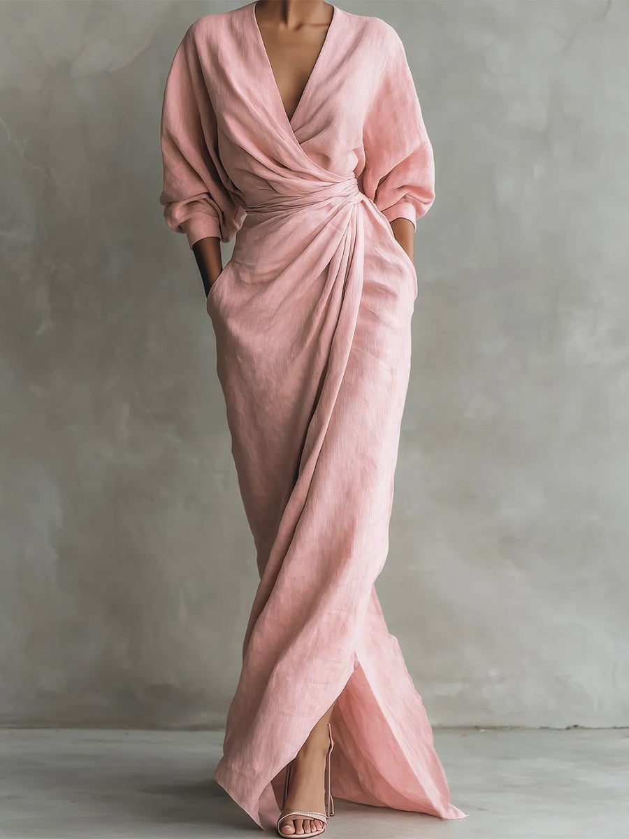 Anna-Berg | V Neck Wrap Waist Long Dress