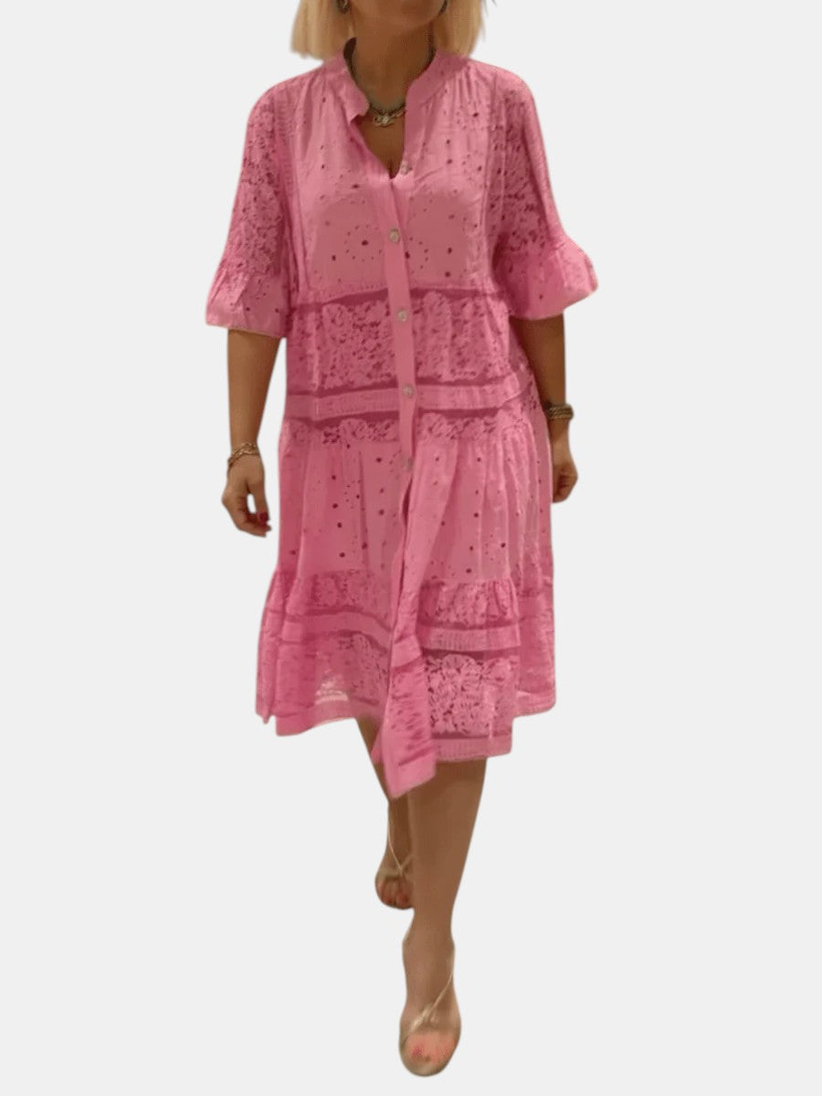 Anna-Berg | Timeless Floral Midi Dress with Graceful Drape