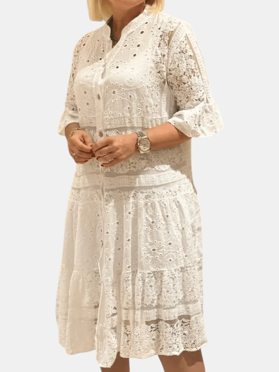 Anna-Berg | Timeless Floral Midi Dress with Graceful Drape