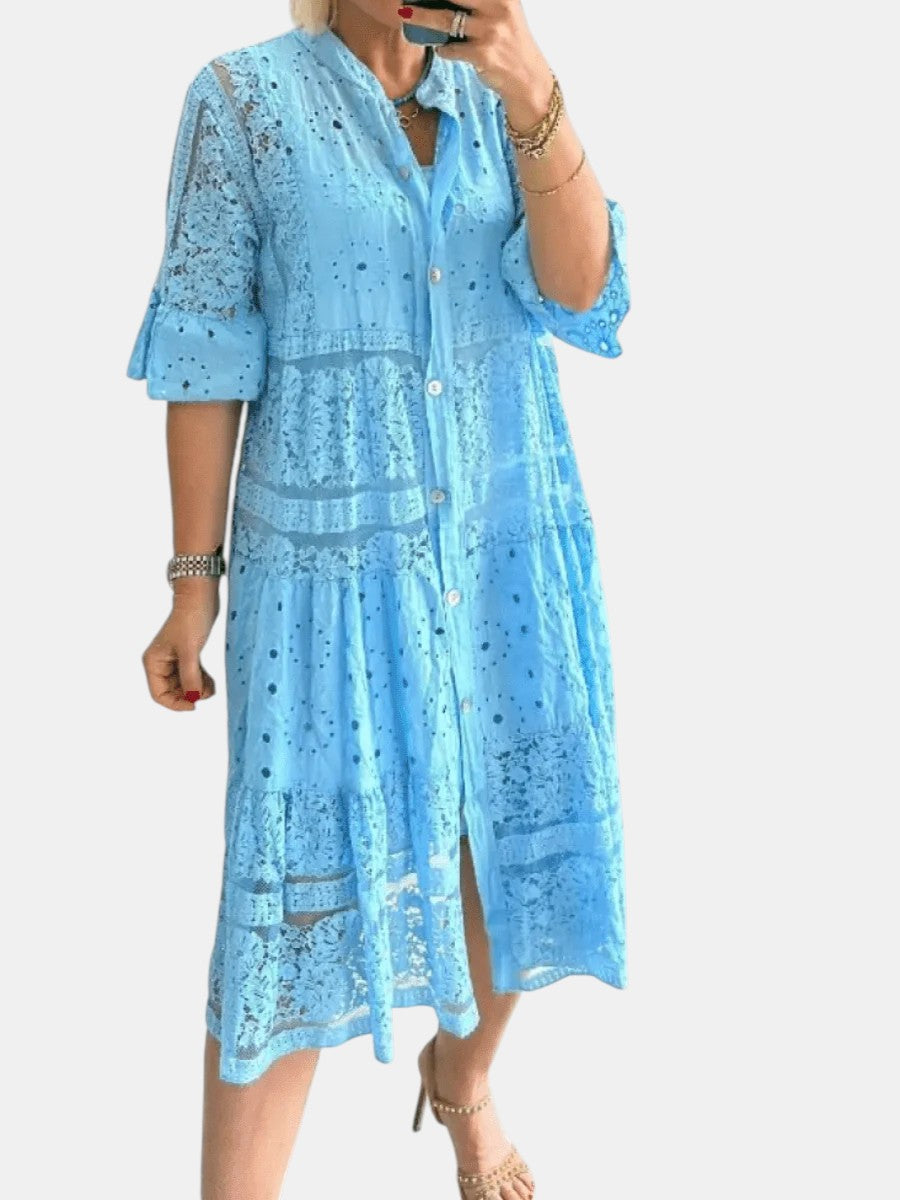 Anna-Berg | Timeless Floral Midi Dress with Graceful Drape