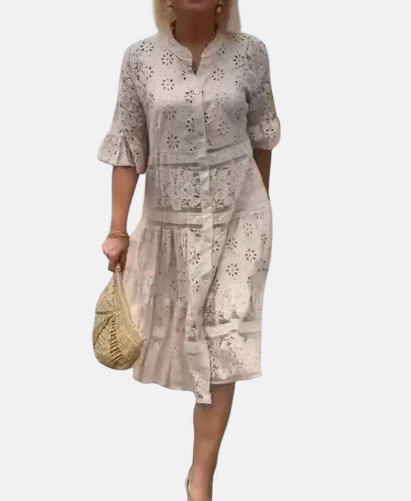 Anna-Berg | Timeless Floral Midi Dress with Graceful Drape