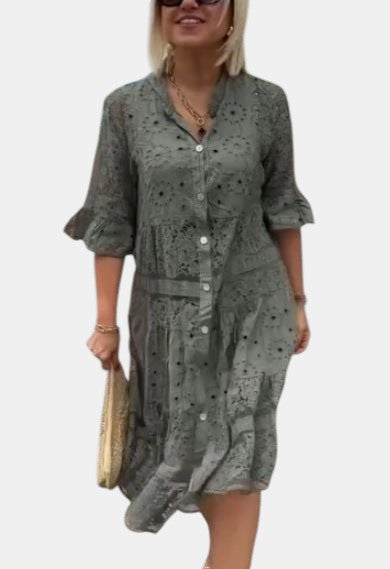 Anna-Berg | Timeless Floral Midi Dress with Graceful Drape