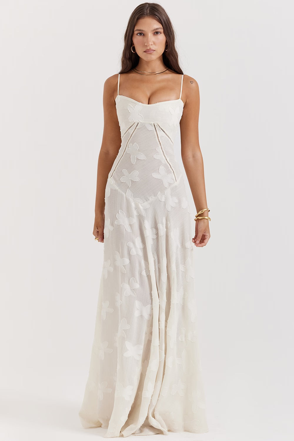 Anna-Berg | Elegant Maxi Dress With Thin Straps And Pattern