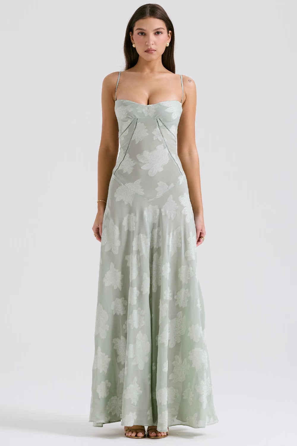 Anna-Berg | Elegant Maxi Dress With Thin Straps And Pattern