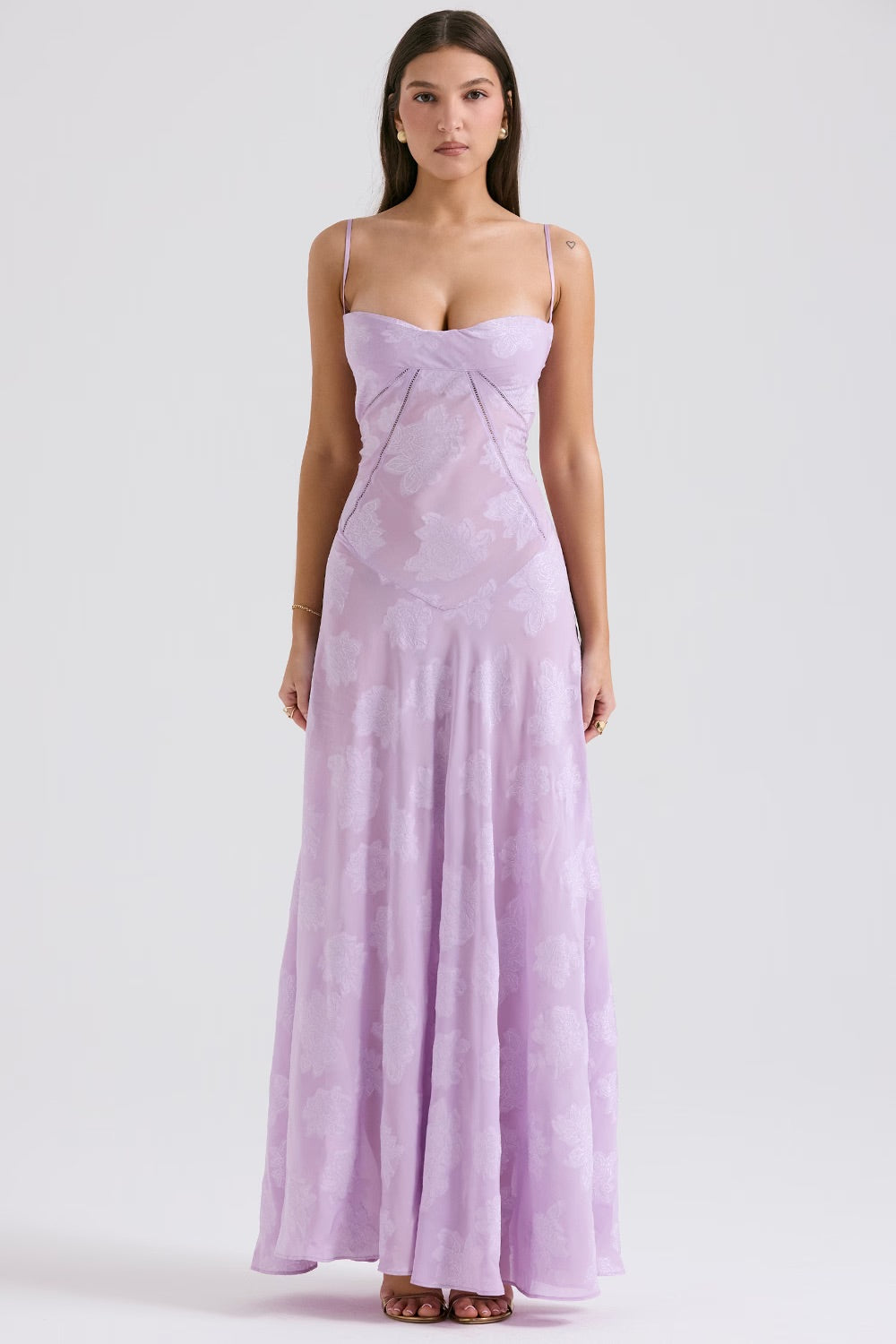 Anna-Berg | Elegant Maxi Dress With Thin Straps And Pattern