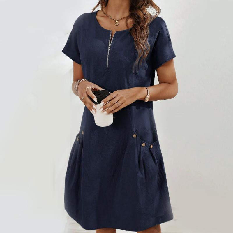 Anna-Berg | Timeless Dress With Half Zipper And Button Pockets