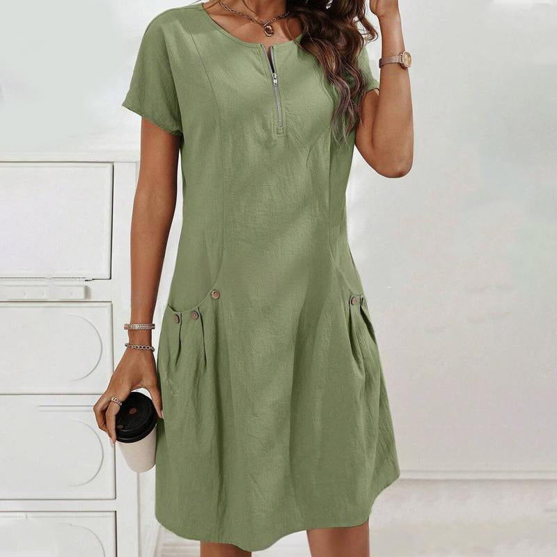 Anna-Berg | Timeless Dress With Half Zipper And Button Pockets