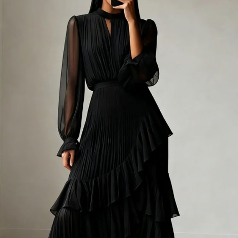 Anna-Berg | Luxe Anna – Pleated Midi Dress with Graceful Drape