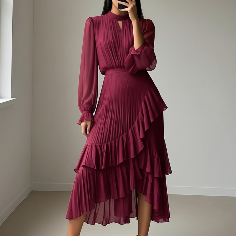 Anna-Berg | Luxe Anna – Pleated Midi Dress with Graceful Drape
