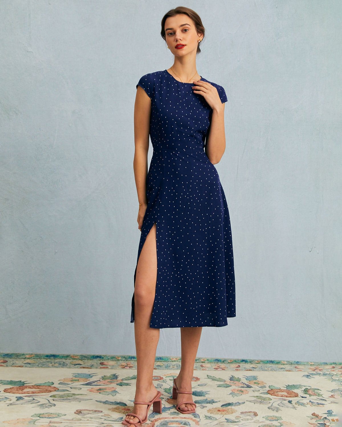 Anna-Berg | Polka Dot Round Neck Cutout Dress