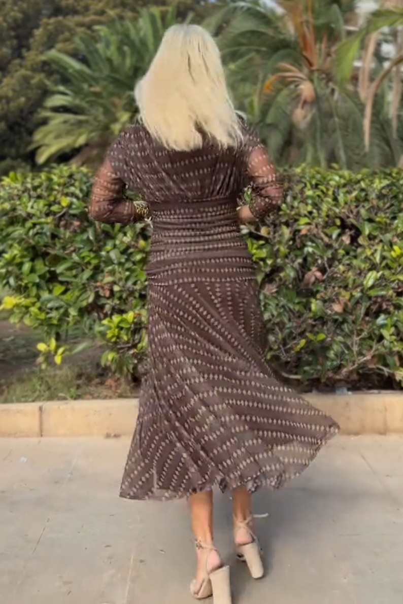 Anna-Berg | Bohemian Patterned V Neck Mesh Dress