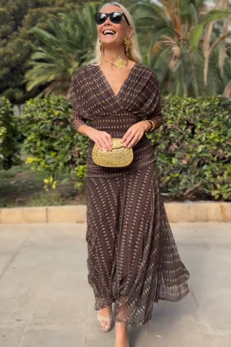 Anna-Berg | Bohemian Patterned V Neck Mesh Dress