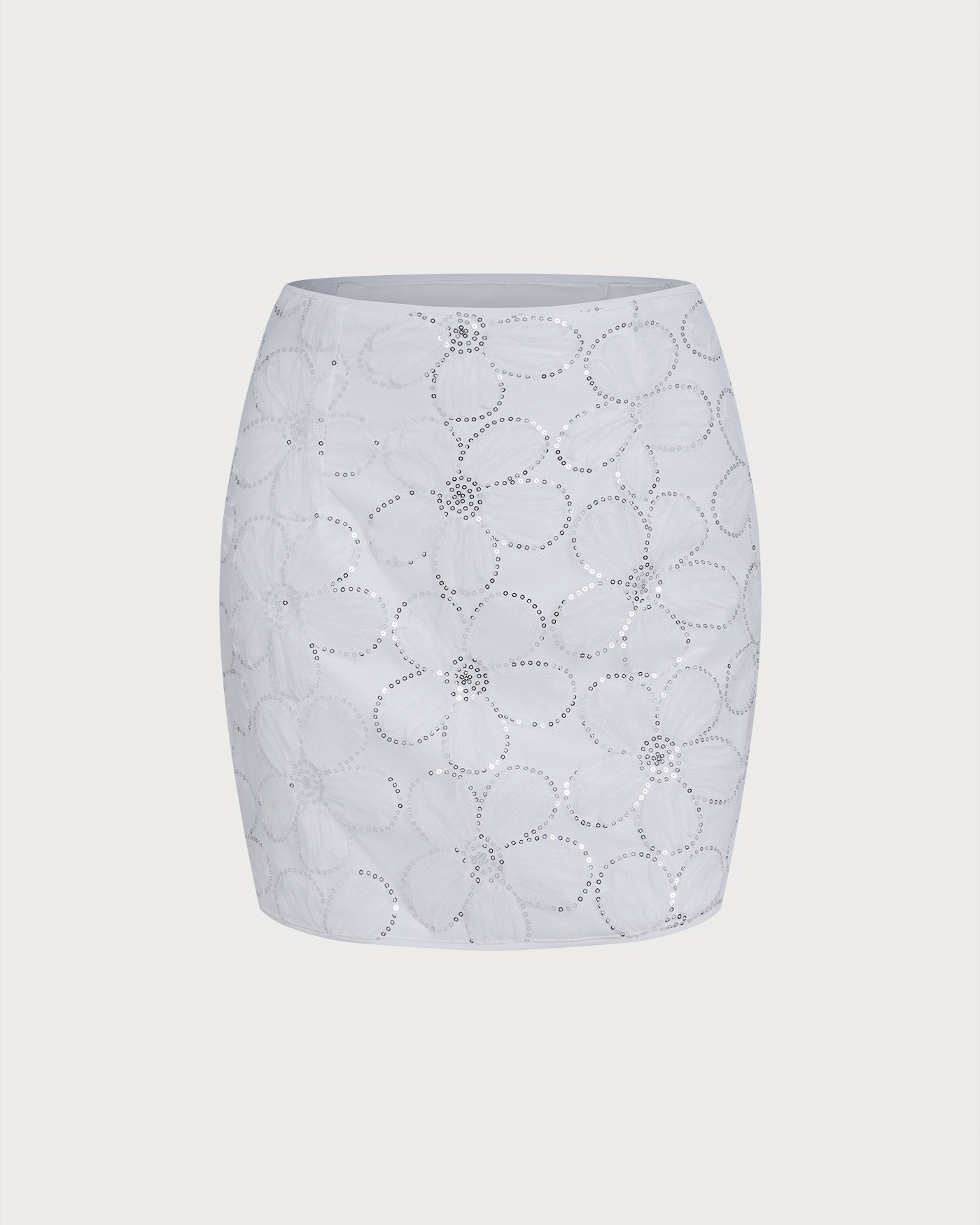Anna-Berg | Floral Sequins Mini Skirt, Women's, White, Fitted