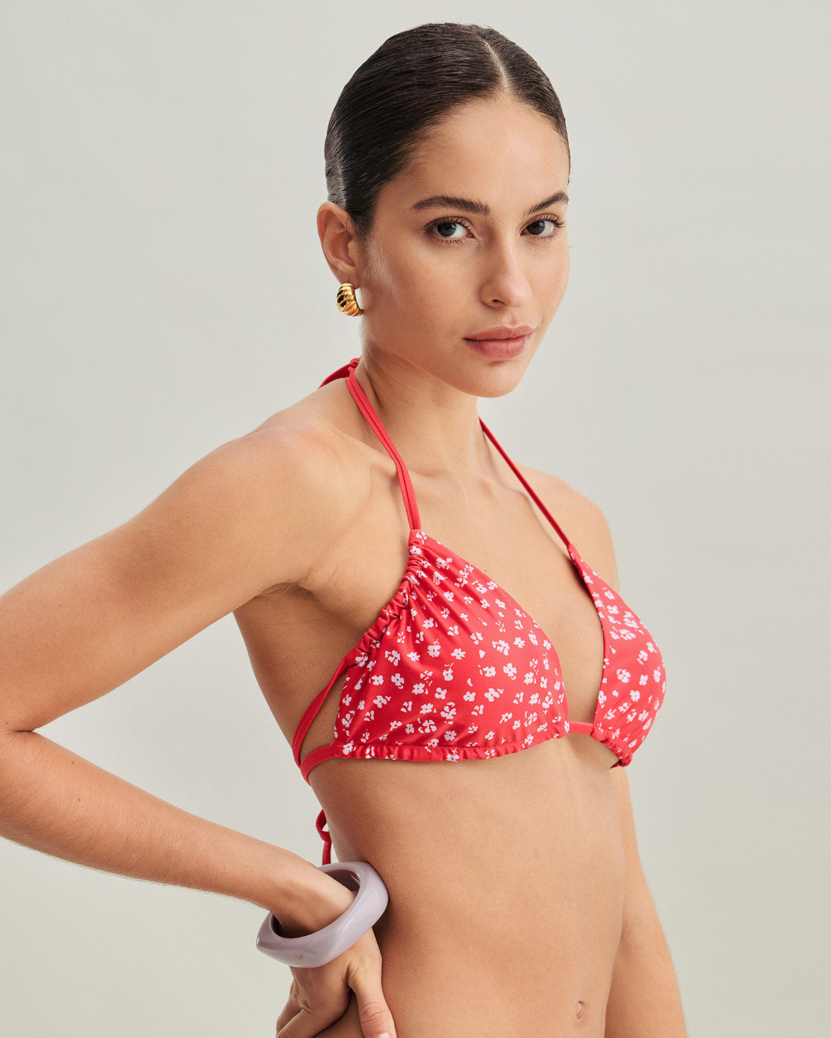 Anna-Berg | Floral Triangle Bikini Set for Women, Red, Drawstring Fit