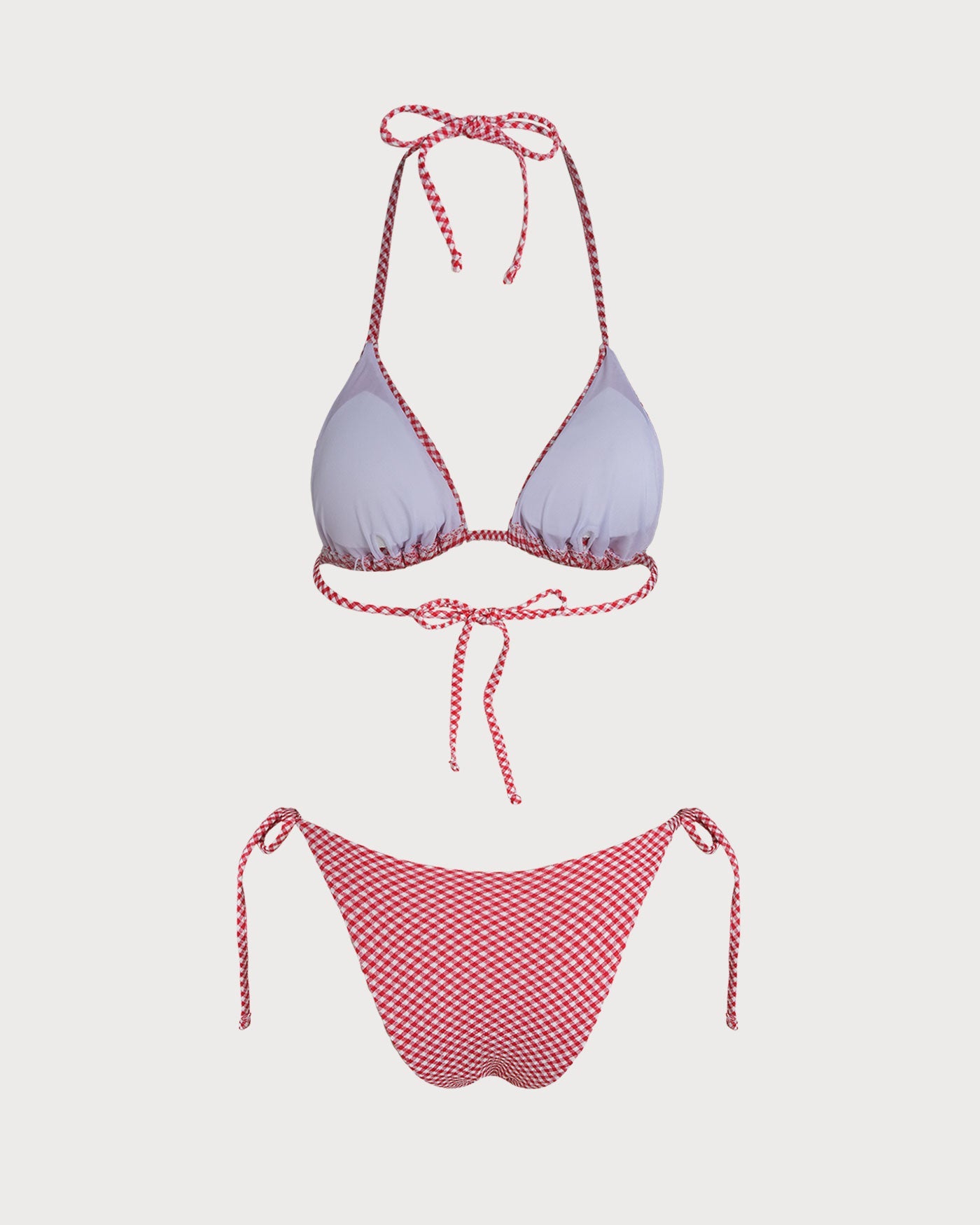 Anna-Berg | Plaid Triangle Bikini Set for Women, Red, Fit: Regular